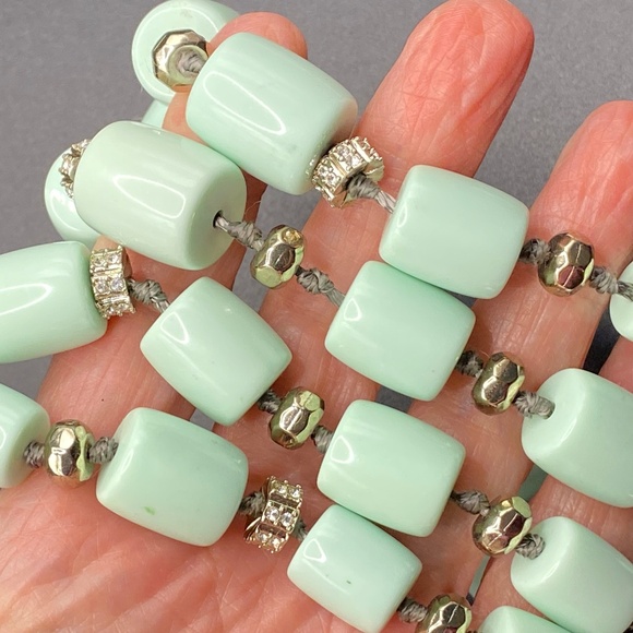 THE LIMITED Mint Green Glass Beads Hand-Knotted Silk Long Necklace - Picture 4 of 8